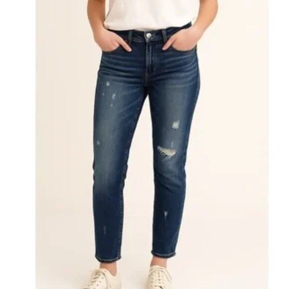 Moussy Distressed Mid Rise Skinny Ankle Jeans Dark Wash Blue Womens Size 24 - Picture 1 of 10